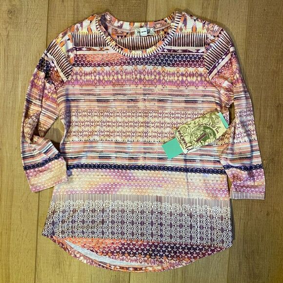 NWT one world quarter sleeve size petite small sequin boho bohemian - Picture 1 of 8